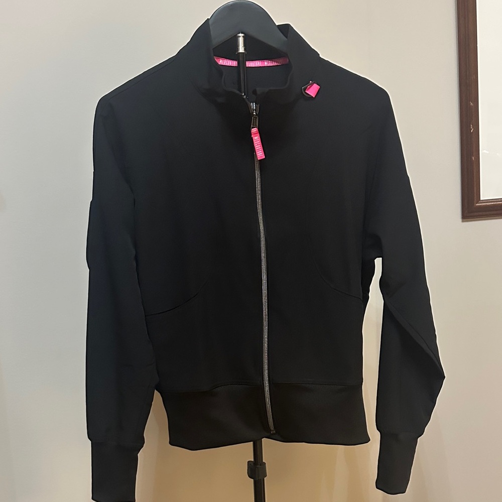 Med Couture Black Scrub Jacket with Pink Details